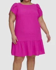 DKNY Women's Purple Tulip-Sleeve Ruffle-Hem Shift Dress Plus Size 22W
