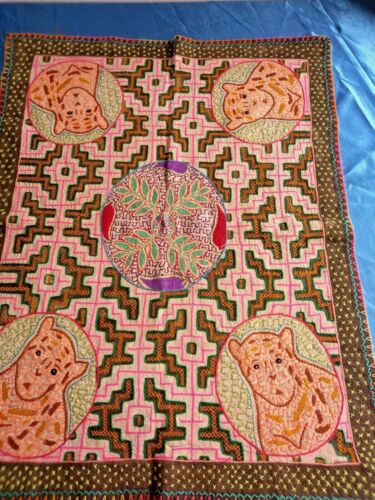 Ceremonial Shipibo Ayahuasca Tapestry Peruvian Amazon Hand Embroidered - Picture 3 of 9