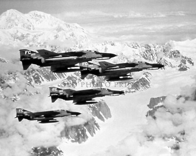 F-4 Phantom II Fighter Aircraft Photo Flying Over Mt. McKinley Alaska 1972 8X10
