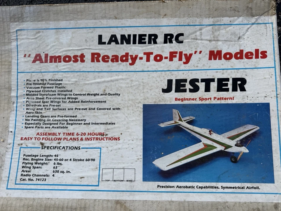 Vintage Lanier Jester 63” WS RC Glow Airplane ARF Kit Pattern Plane Free Ship - Image 2 of 4