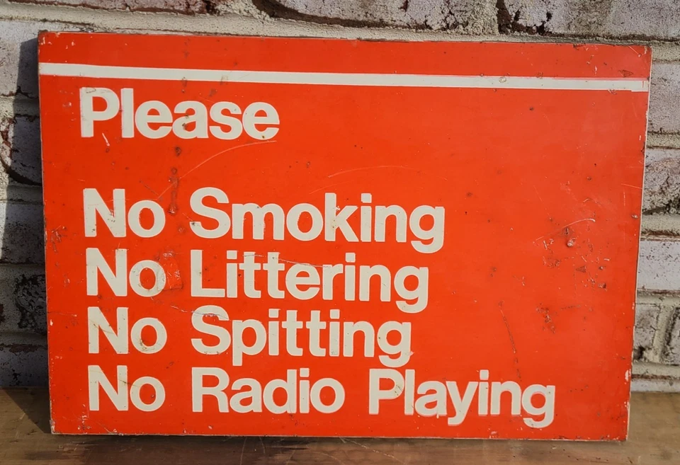 NYC SUBWAY SIGN NO SMOKING LITTERING SPITTING RADIO PLAYING MASSIMO VIGNELLI ERA - Image 3 of 4