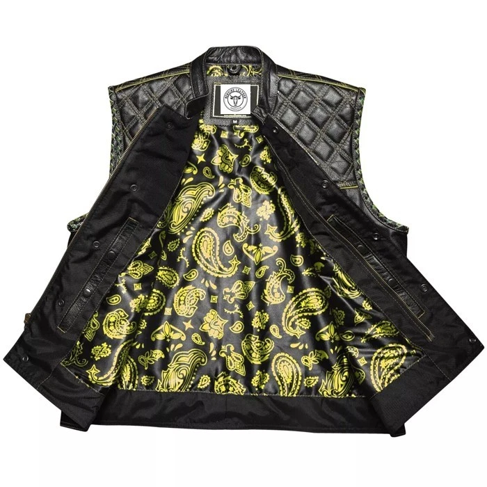 Handmade Men's Leather Biker Vest | Diamond Quilted Concealed Carry Waistcoat
