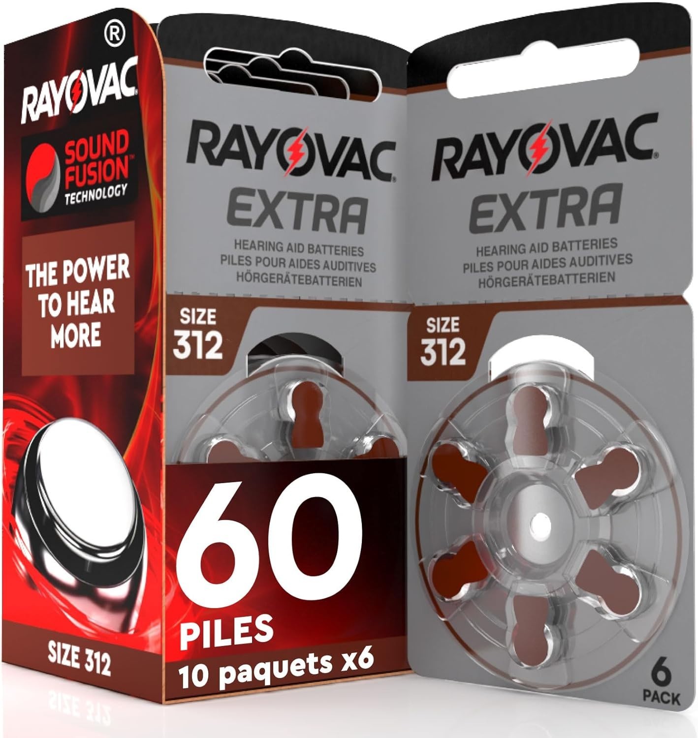 Piles auditives Rayovac Extra 312 au zinc air pour prothèses et aides auditives boite de 60