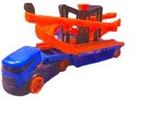 Hot Wheels Autotransporter LKW mit Rennstrecke Spielset Blau Orange