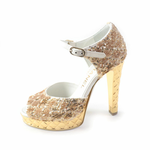 Goku CHANEL 21A G37590 Coco Marked Matelasse Ankle Strap Open Toe Sequin Sandals - Picture 5 of 14