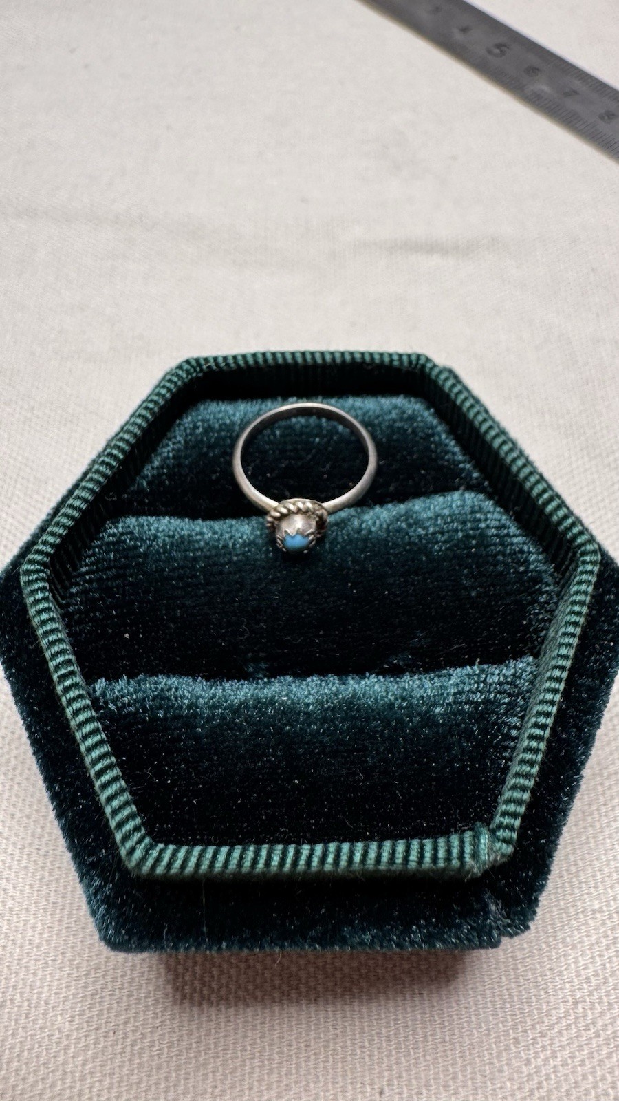 Tiny Sterling Silver Ring with Blue Stone, Vintag… - image 2