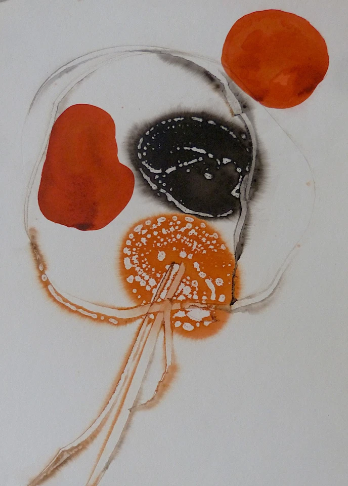BIOS original-Kunst bunte Zeichnung abstrakte Malerei Aquarell Blumen BELAUBRE - Bild 1 von 1