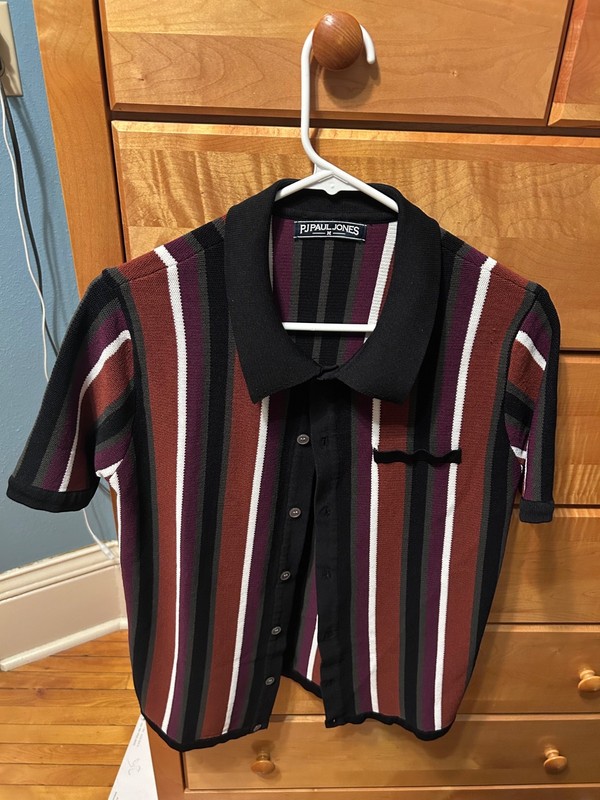 P.J. Paul Jones Knit Polo Shirt Mens M Striped Button Front Retro Vintage Look