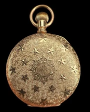 Elgin Pocket Watch In Rare Americana Full Hunter GF Case With Stars Runs 48mm