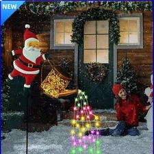 Solar Watering Can Fairy Kettle Lights Outdoor Garden Decor Christmas Santa Lamp