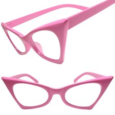 Classy Exotic Vintage Retro 60s 70s Look Pink Clear Lens Cat Eye Eye Glasses