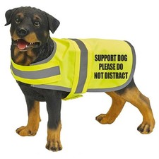 Shower Proof Yellow Hi Vis Reflective Dog Coat Printed SUPPORT DOG 3 Sizes