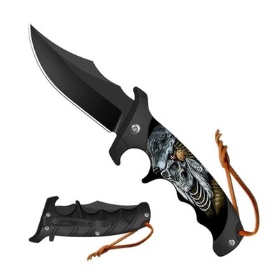 9'''' Ancient Wolf & Skull Design Handle Spring Assisted Folding Knife With Belt C