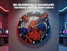 Wanduhr 3D - Comic Style Action Design - Superheld - Spider Man - Deadpool