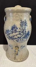 Rowe Pottery Works 1 Piece Salt Glazed Water Cooler 14" Brass Spigot & Lid 1985