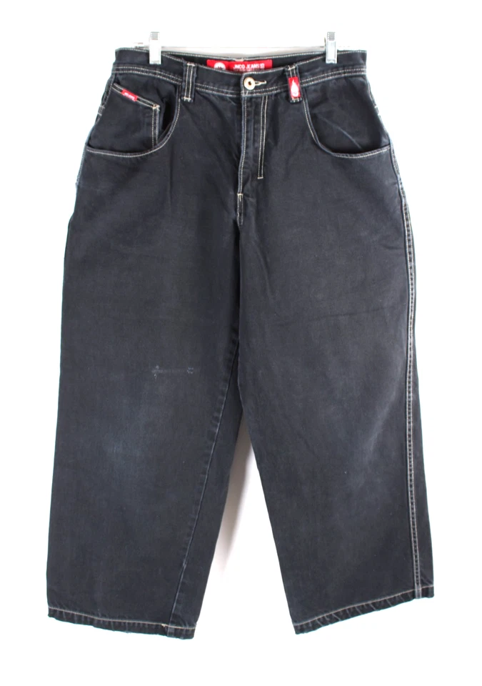 Pantalones de mezclilla holgados negros JNCO Big Crown vintage de los años 90 Raver Skater talla 30x29 Foto 2 de 4