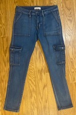 Red Bottoms Women's Stretch Cargo Jeans Tapered Size 11/30 Blue Dark Wash