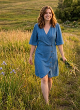 Seen Worn Kept Wrap Dress Womens Sz 10 Tencel Blue Chambray Flutter Short Sleeve