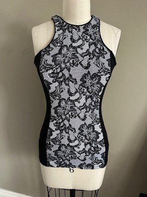 Y2K 90s Cache Vintage Sexy Racer Back Top Black  and White Sz XS