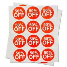 50 Percent Off Sales Labels (1 inch, Red - 300 Labels) Circle Dot Price Marke...