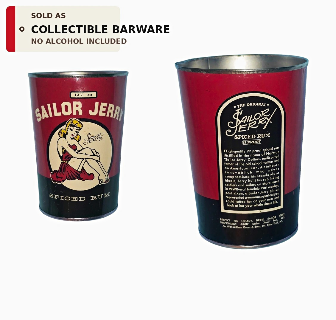 Sailor Jerry Spiced Rum 13.5oz Tin Cup Red/Black Pin-Up Graphic Print