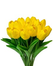 Yellow Artificial Tulip Flowers 15PCS Real Touch Faux PU Tulips Bouquet Faux ...