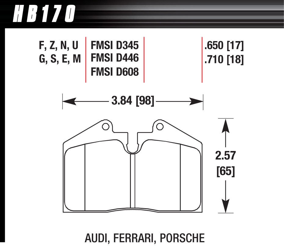 HAWK BRAKE BRAKE PAD for MASERATI for PORSCHE for FERRARI FR & RR- HB170G.650