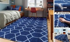 Area Rugs for Bedroom Living Room, 4x6 Fluffy Navy Blue and White Throw Rug
