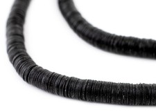 Translucent Black Vinyl Phono Record Beads 8mm Ghana African Disk 34 Inch Strand