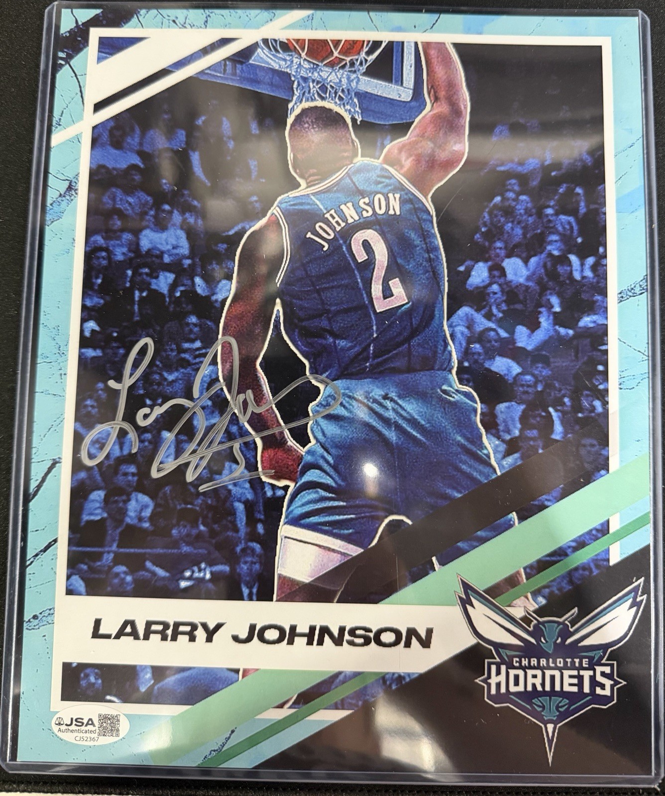 Larry Johnson #2 Dunk Charlotte Hornets Custom Autographed 8x10 Photo JSA 367