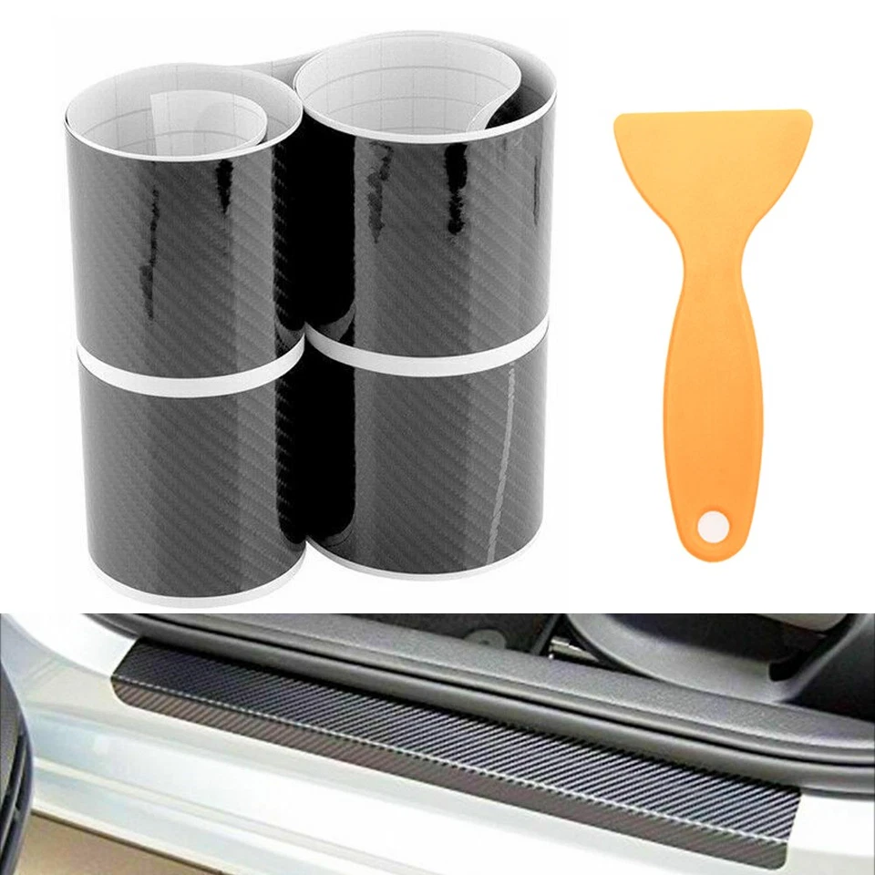 4 PIEZAS Carbono Coche Fibra Desgaste Puerta 5D Placa Alféizar Accesorios Protector Adhesivo EE. UU. Foto 3 de 4