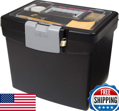 Storex Portable File Box with Organizer Lid   Plastic Office File Storage Box fo