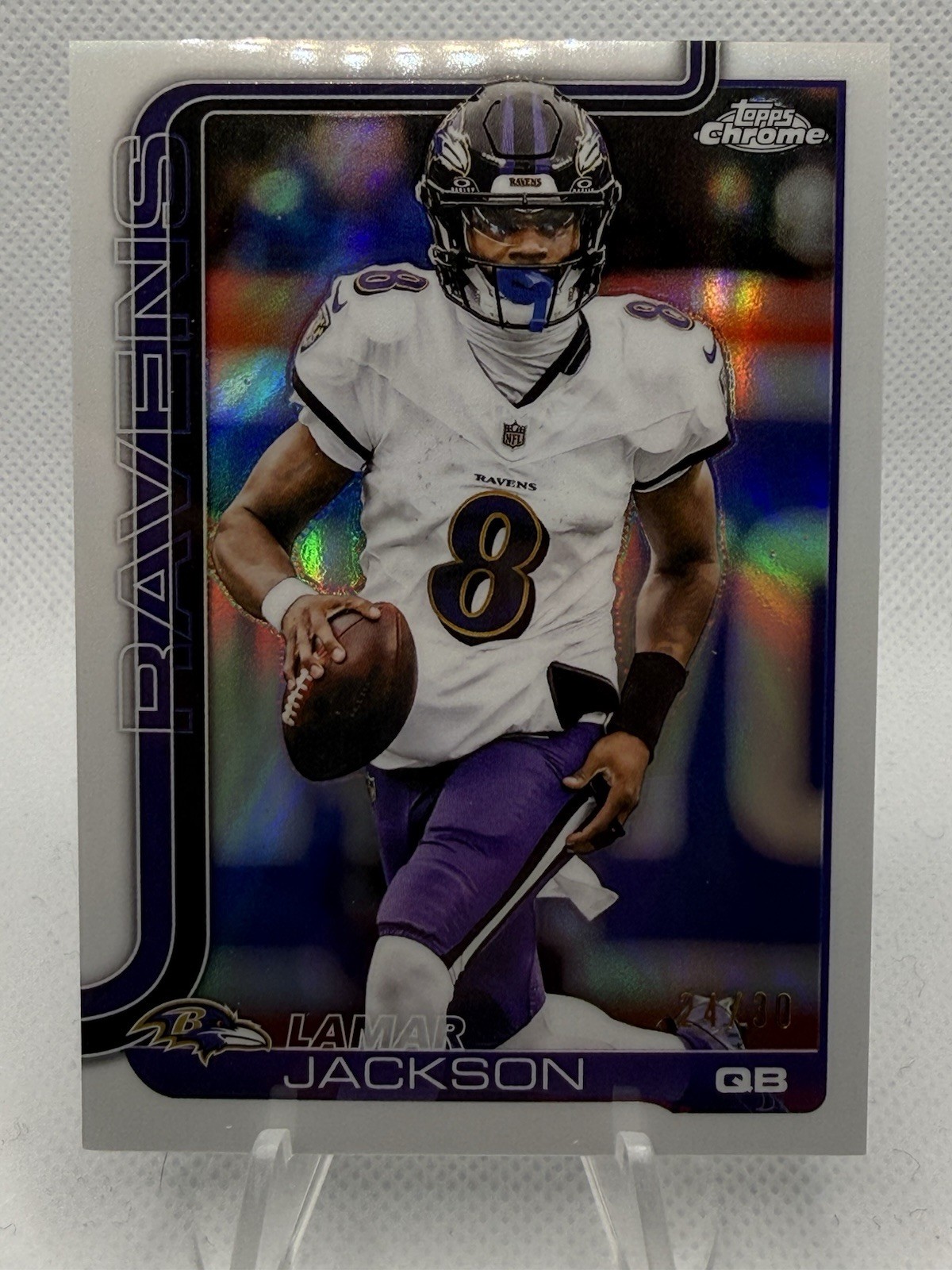 LAMAR JACKSON 2025 Topps Chrome WHITE REFRACTOR /30- Rare Color Match Ravens