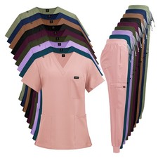 Stretchy Unisex Scrubs: Top  Pants Set for Healthcare Professionals