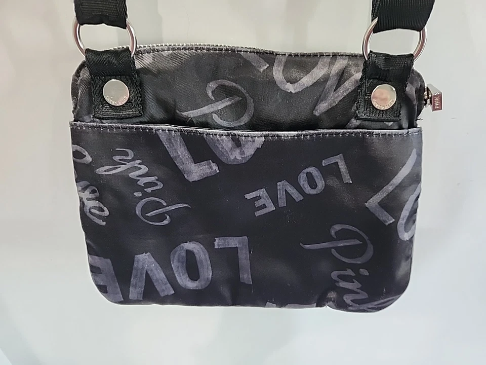 Bolsa tiracolo Victoria's Secret preta/cinza rosa alça ajustável ombro - Imagem 3 de 4