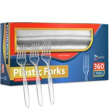 360 Count Clear Plastic Forks Heavy Duty Premium Disposable Forks Heat Resist...