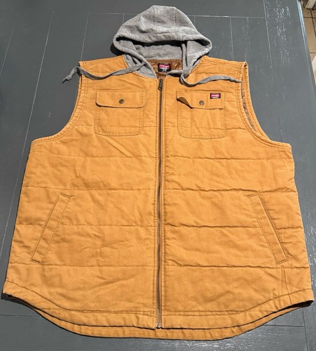 Wrangler Hooded Workwear Vest Mens 3XL 54-56 Quilted Full Zip Canvas Tan - Picture 2 of 9
