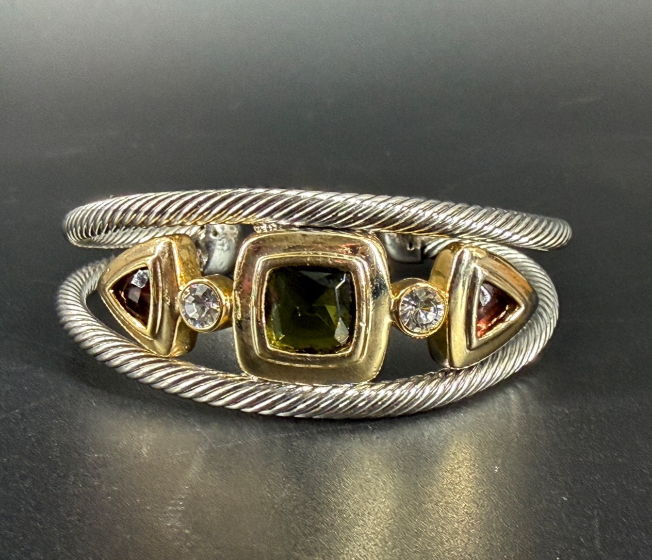 Twisted Cable Cuff Bracelet Geometric Gemstone Go… - image 1