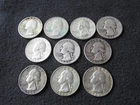 Lot of 10 Washington Silver Quarters