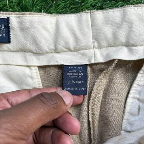 VTG 90s Polo Ralph Lauren 100% Linen Dress Pants Pleated Cuffed Mens 33x32 Beige image 5
