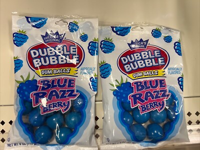Dubble Bubble BLUE RAZZ RAZZBERRY Bubble Gum Balls- 2 Balls Only Bags