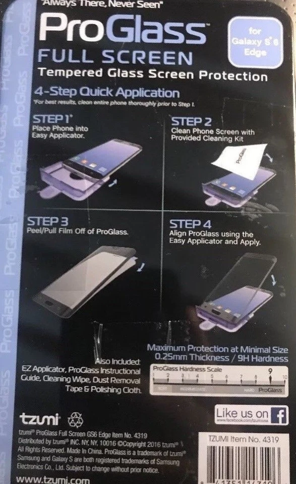 Protector de pantalla completa de vidrio templado Tzumi ProGlass para Galaxy S6 Edge nuevo con etiquetas Foto 2 de 2