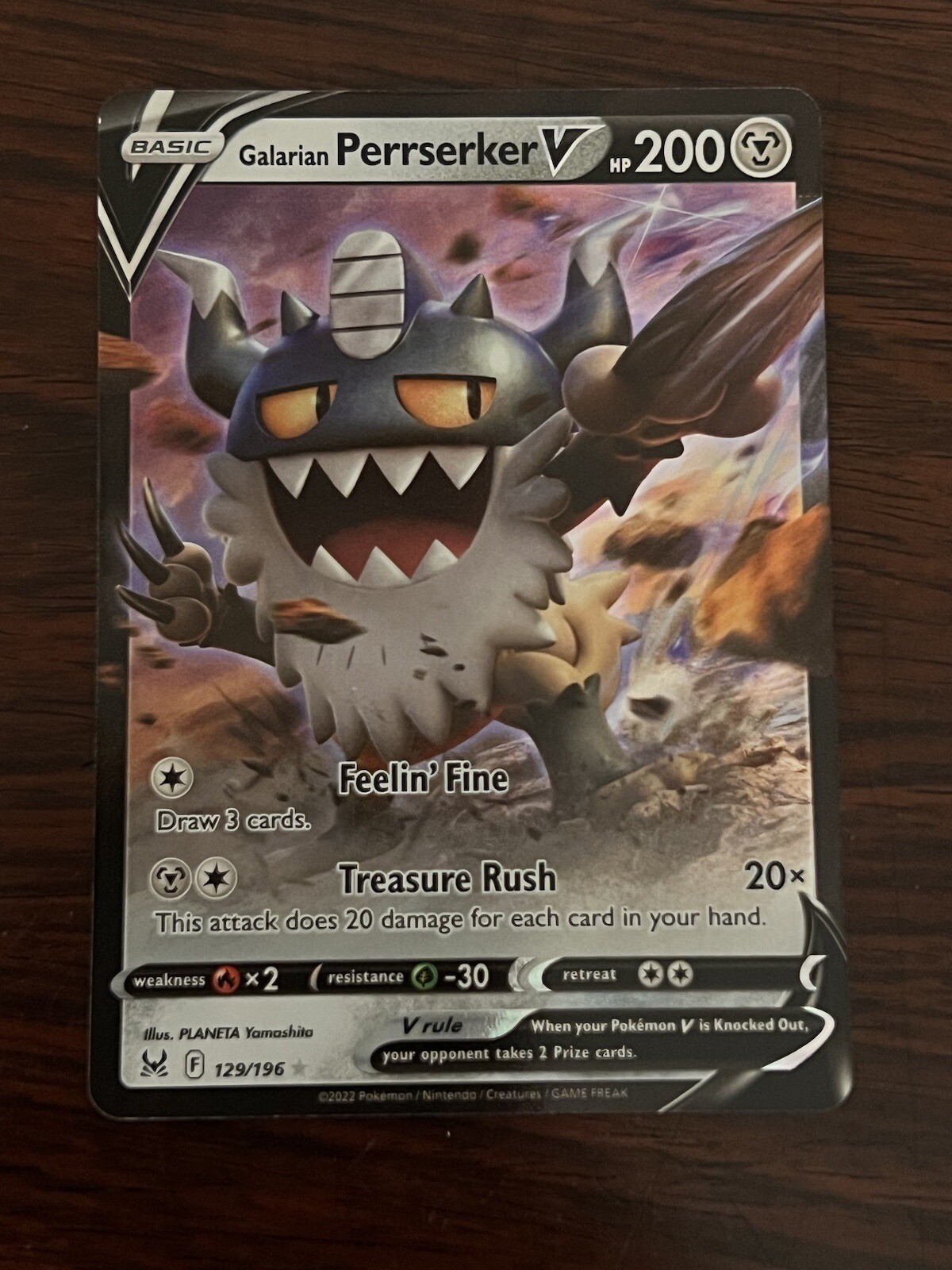 Galarian Perrserker V Ultra Rare #129/196 NM Pokémon Lost Origin