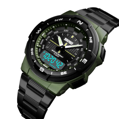 SKMEI Men's Business Casual LED Digital Quartz Watch Stainless Steel Wristwatch