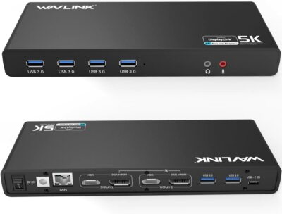 WAVLINK USB 3.0 Universal Laptop Docking Station,USB C to 5K/ Dual 4K @60Hz New!