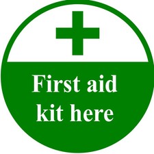 "First Aid Kit Here" Stickers - TWO PACK - Safety Sign Notice Health & Safety