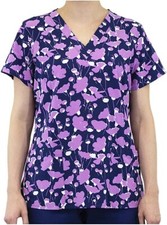 Maevn Women's Print Scrub Top 1767 SBM V-Neck Shower of Blossom Sizes XS to 3XL
