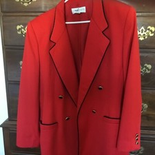 liz claiborne red wool blazer black braiding trim and blk enamel buttons size 16