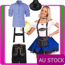 Oktoberfest Couple Costume Lederhosen Blue Womens German Beer Maid Mens Bavarian