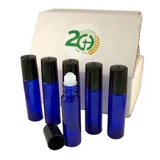 Cobalt Blue 1/3 oz,10 ml GLASS Roll On Bottle With Black Cap & Roller